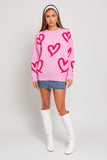 LONG SLEEVE ROUND NECK HEART PRINT SWEATER