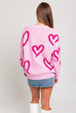 LONG SLEEVE ROUND NECK HEART PRINT SWEATER