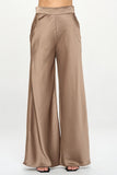 STRETCH SATIN ELASTIC WAIST POCKETS PANTS