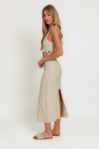 SQUARE NECK SLEEVELESS CROCHET MIDI DRESS