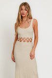 SQUARE NECK SLEEVELESS CROCHET MIDI DRESS