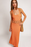 SQUARE NECK SLEEVELESS CROCHET MIDI DRESS