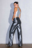 METALLIC HIGH RISE WIDE JEANS