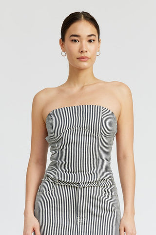 STRIPED TWILL TUBE TOP