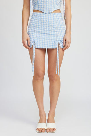 GINGHAM MINI SKIRT WITH DRAWSTRINGS