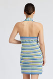 STRIPED CROCHET MINI DRESS WTIH HALTER NECK