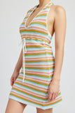 STRIPED CROCHET MINI DRESS WTIH HALTER NECK