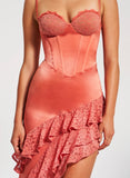 ZAIRA CORAL LACE SATIN CORSET DRESS