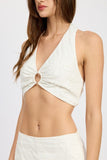 HALTER NECK CROPPED TOP WITH BACK TIE