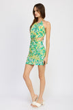 O RING HALTER MINI FLORA DRESS