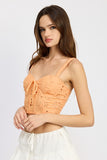 EYELET CORSET TOP WTIH FRONT DRAWSTRINGS