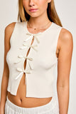 SATIN BOW DETAIL SLEEVELESS SWEATER TOP