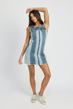 COLOR BLOCK DENIM MINI DRESS