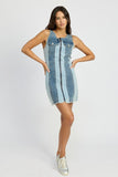 COLOR BLOCK DENIM MINI DRESS