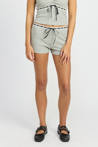 LACE WAIST MINI SHORTS WITH DRAWSTRING