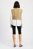 CABLE TWO FER SWEATER TOP