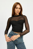 CONTRASTED SHEER RUCHED TOP