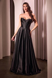 STRAPLESS A LINE SATIN GOWN