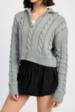 CABLE KNIT SWEATER WITH HALF ZIP