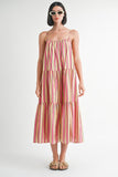 MAXI FLARE SQAURE NECK STRIPE DRESS