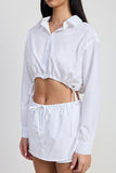 BUTTON UP CROPPED SHIRT WITH DRAWSTRINGS