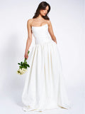 UMAY WHITE DROP WAIST SATIN CORSET BRIDAL GOWN