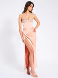 BLUSH SATIN CORSET SLIT GOWN