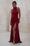 HALTER SATIN FITTED DRESS