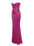 Everleigh Fuchsia Lace Satin Corset Maxi Dress