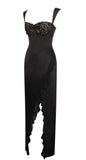 BLACK LACE SATIN MAXI CORSET DRESS