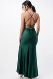 DARK BEIGE SATIN LACE BACK GOWN