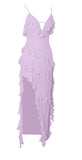 THEODORA LILAC RAYON RUFFLE MAXI DRESS