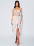 CANDICE CHAMPAGNE CRYSTAL EMBELLISHED CORSET GOWN