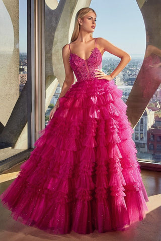 RUFFLED LAYERED BALL GOWN