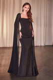 CHIFFON FITTED DRESS WITH LONG CAPE SLEEVE