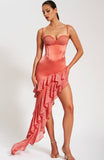 ZAIRA CORAL LACE SATIN CORSET DRESS