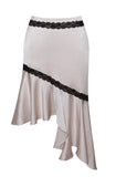 YAVI BEIGE LACE TRIM SATIN SKIRT