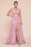 TIE STRAP FLORAL A LINE GOWN