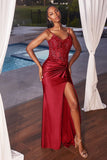 FITTED EMBELLISHED BODICE SATIN GOWN