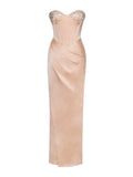 BLUSH SATIN CORSET SLIT GOWN