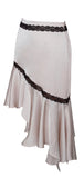 YAVI BEIGE LACE TRIM SATIN SKIRT