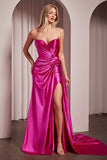 STRAPLESS FITTED STRUCTURED SATIN GOWN