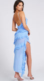 THEODORA BLUE RAYON RUFFLE MAXI DRESS