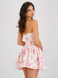 SAMARA FLORAL DROP WAIST LINEN CORSET PUFFY MINI DRESS