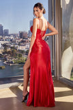 FITTED RED LACE DETAIL GOWN