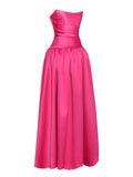 WALTERINA FUCHSIA SATIN STRAPLESS CORSET GOWN