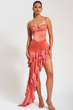 ZAIRA CORAL LACE SATIN CORSET DRESS