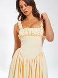 NOREEN EGG WHITE SATIN CORSET MAXI DRESS