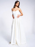 UMAY WHITE DROP WAIST SATIN CORSET BRIDAL GOWN