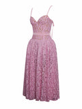 Lorena Pink Lace Drop Waist Midi Sundress